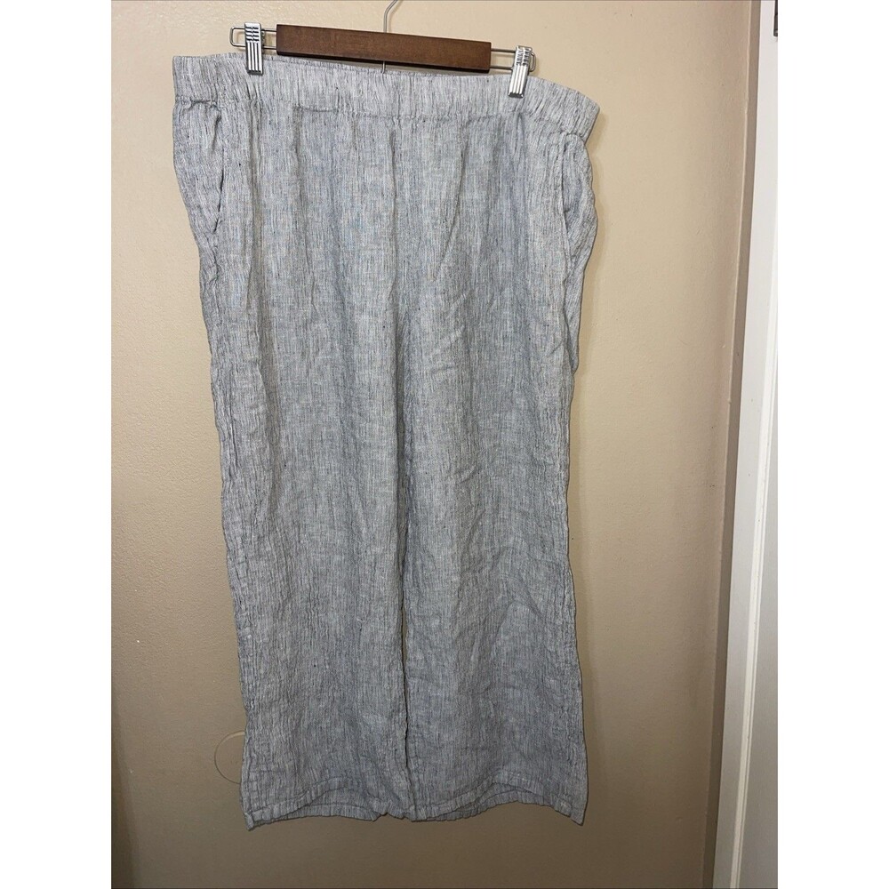 Eileen Fisher White Striped Organic Linen Crinkle Wide-Leg Pants Size Women’s XL